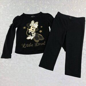 Disney Minnie Mouse “Little Diva!” Black Long Sleeve Top & Leggings Set Size 2T